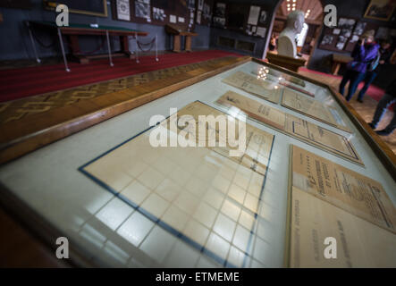 Documents in one of the halls at Joseph Stalin Museum in Gori town, Georgia Stock Photo