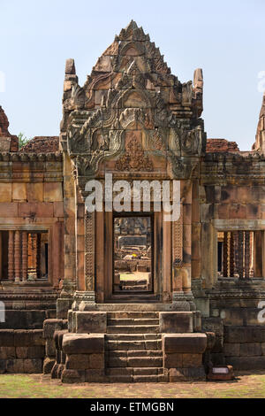 Relief on the Gopuram of the inner district, Prasat Muang Tam, Muang Tam, Khmer temple, Buri Ram, Buriram Province, Isan, Isaan Stock Photo