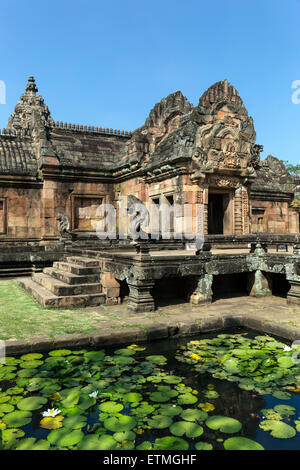 Eastern Gopuram with lotus pond, Prasat Hin Khao Phanom Rung, Khmer temple, Buri Ram, Buriram Province, Isan, Isaan, Thailand Stock Photo