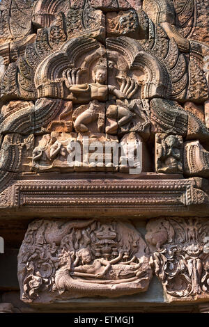 Phra Naraj relief, Ananta and Vishnu, Dancing Shiva on the lintel of the mandapa, entrance to the Prasat Phanom Rung Stock Photo