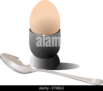 Hard boiled egg in a cup with spoon. vector illustration Stock Vector