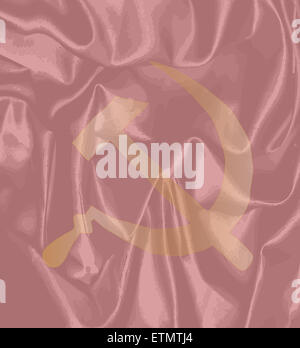 Hammer and Sickle set on a red silk faded background Stock Photo