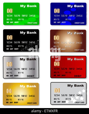 A collection of credit and debit cards  over a white background Stock Photo