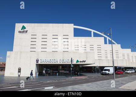 Exterior of the new modern train station Zaragoza Delicias. Province of Aragon, Spain Stock Photo