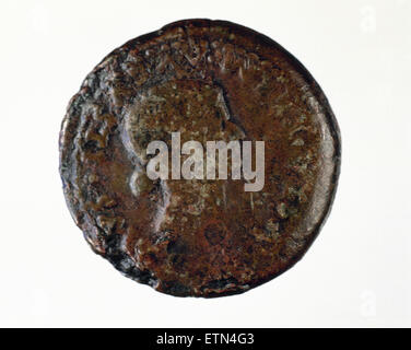 Roman coin. Dupondius. Adverse with portrait of  Empress Livia, wife of Augustus. Brass. 1st century BC. National Museum of Roman Art. Merida. Spain. Stock Photo