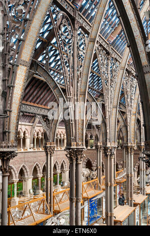 The Oxford University Museum of Natural History, UK. The main hall showing the cast-iron columns supporting the roof (1861) Stock Photo