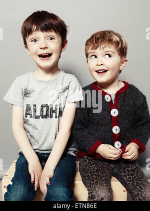 Portrait of two happy boys being silly Stock Photo