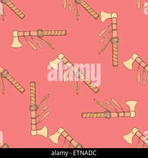 Sketch  tomahawk in vintage style, vector vector seamless pattern Stock Vector