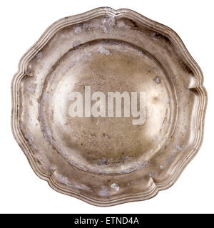 Old pewter plate isolated on white background Stock Photo