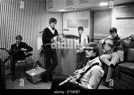 British pop group Herman Hermits led by singer Peter Noone pictured at Kingsway recording Studios in London recording some of the numbers from his film . 20th December 1965. Stock Photo