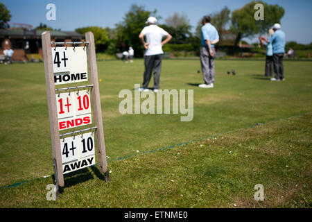 Members of Southport bowling club playing a competitive match, Merseyside, UK Stock Photo