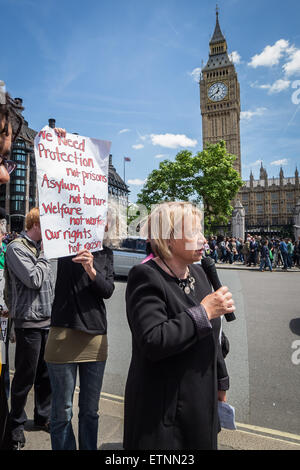 London, UK. 15th June, 2015. Green Party Leader Natalie Bennett Speaks at Shut Down Yarl's Wood Detention Centre Protest, Parliament Square Credit:  Guy Corbishley/Alamy Live News Stock Photo