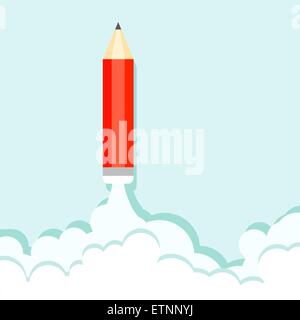 Pencil on the background of clouds and blue sky, a metaphor for creativity and ideas Stock Vector