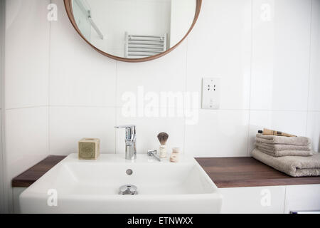 White bathroom in a modern country house Stock Photo