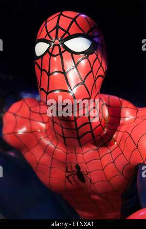 Odaiba, Tokyo. 15th June, 2015. A wax figure of Spider-Man on display at the Madame Tussauds Tokyo wax museum in Odaiba, Tokyo, June 15, 2015. The world famous British wax museum ''Madame Tussauds'' opened its 14th permanent branch in Tokyo in 2013 and exhibits international and local celebrities, sports players and politicians. New additions to the collection include wax figures of the Japanese figure skater Yuzuru Hanyu and the actor Benedict Cumberbatch. The wax figure of Benedict Cumberbatch will be exhibited until June 30th. © Rodrigo Reyes Marin/AFLO/Alamy Live News Stock Photo