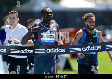 June 13, 2015; Randall's Island, NY, USA; David Rudisha of Kenya wins the men's 800m during the IAAF Diamond League Adidas Grand Prix at Icahn Stadium. Anthony Nesmith/Cal Sport Media Stock Photo