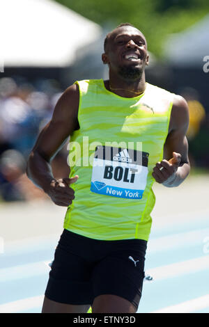 June 13, 2015; Randall's Island, NY, USA; Usain Bolt of Jamaica wins the men's 200m during the IAAF Diamond League Adidas Grand Prix at Icahn Stadium. Anthony Nesmith/Cal Sport Media Stock Photo