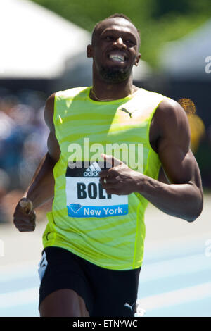 June 13, 2015; Randall's Island, NY, USA; Usain Bolt of Jamaica wins the men's 200m during the IAAF Diamond League Adidas Grand Prix at Icahn Stadium. Anthony Nesmith/Cal Sport Media Stock Photo