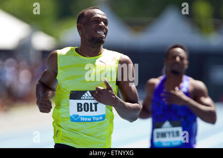 June 13, 2015; Randall's Island, NY, USA; Usain Bolt of Jamaica wins the men's 200m during the IAAF Diamond League Adidas Grand Prix at Icahn Stadium. Anthony Nesmith/Cal Sport Media Stock Photo