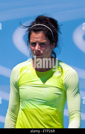 June 13, 2015; Randall's Island, NY, USA; Jenn Suhr of the United States prior to the IAAF Diamond League Adidas Grand Prix at Icahn Stadium. Anthony Nesmith/Cal Sport Media Stock Photo