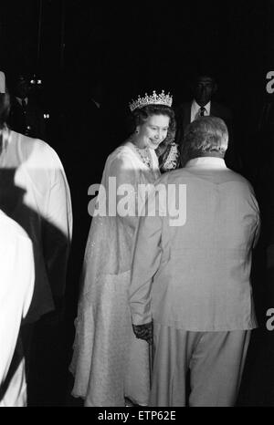 The Queens Royal vist to Sri Lanka 21st-25th October 1981. Her Majesty Queen Elizabeth II visited Sri Lanka twice since independence first in 1953 and then in 1981. The Queen's second visit was to attend the celebrations marking 50 years of universal adult franchise in Sri Lanka. The Victoria Dam under the Mahaweli Diversion Programme was ceremoniously opened by Prime Minister Margaret Thatcher in 1984. Sri Lanka's ties with Britain are multifaceted and cover a wide range of areas. Over a period of time Britain's commercial interests in Sri Lanka have shown a gradual shift from plantations to Stock Photo