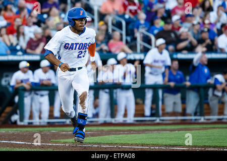 Omaha, NE, USA. 13th June, 2015. Florida outfielder Buddy Reed #23 in action during game 2 of the 2015 NCAA Men's College World Series between Miami Hurricanes and Florida Gators at TD Ameritrade Park in Omaha, NE.Florida 15-3.Today's attendance: 26,377.Michael Spomer/Cal Sport Media. © csm/Alamy Live News Stock Photo