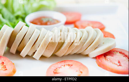 Vietnamese pork ham and vegetable on white dish Stock Photo
