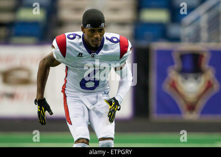 June 12, 2015: New Orleans VooDoo wr Tracy Belton (6) during the game between the Cleveland Gladiators and New Orleans VooDoo at Smoothie King Center in New Orleans, LA. Stephen Lew/CSM Stock Photo