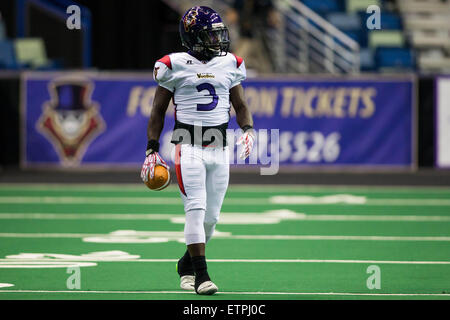 June 12, 2015: New Orleans VooDoo db Charles McClain (3) running off field during the game between the Cleveland Gladiators and New Orleans VooDoo at Smoothie King Center in New Orleans, LA. Stephen Lew/CSM Stock Photo