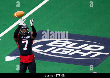 June 12, 2015: Cleveland Gladiators db Donnie Fletcher (7) looking for the ball during the game between the Cleveland Gladiators and New Orleans VooDoo at Smoothie King Center in New Orleans, LA. Stephen Lew/CSM Stock Photo