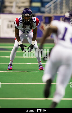 June 12, 2015: New Orleans VooDoo db Cameron McGlenn (20) looks upfield during the game between the Cleveland Gladiators and New Orleans VooDoo at Smoothie King Center in New Orleans, LA. Stephen Lew/CSM Stock Photo