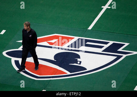 June 12, 2015: Cleveland Gladiators head coach Steve Thonn walking across the AFL seal during the game between the Cleveland Gladiators and New Orleans VooDoo at Smoothie King Center in New Orleans, LA. Stephen Lew/CSM Stock Photo