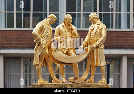 Statue of Matthew Boulton, James Watt and  William Murdoch in Broad Street, Birmingham Stock Photo