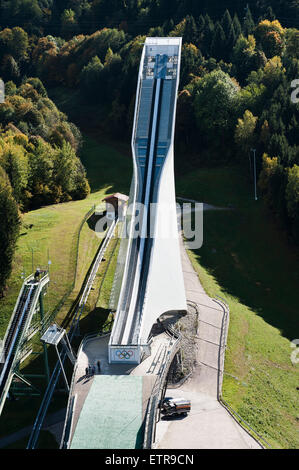 Ski jump, ski stadium, sport, Gudiberg, aerial view, Bavaria, Werdenfels, Garmisch-Partenkirchen, uplands, Upper Bavaria, Stock Photo