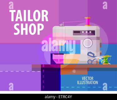 tailor shop vector logo design template. electric sewing machine or atelier icon Stock Vector