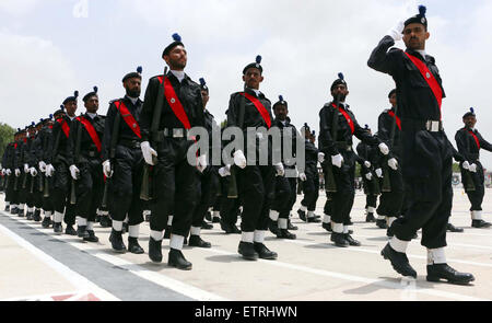 Police SSU commandos showing their professional skills during 25th Passing Out Parade of Counter Terrorism Force of SSU Commandos at Shaheed Benazir Bhutto, Elite Police Training Center Razzaqabad in Karachi on Monday, June 15, 2015. Stock Photo