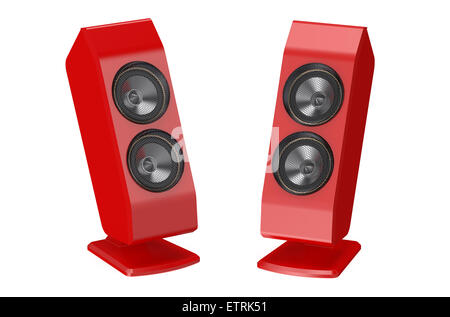 Two red loudspeakers isolated on white background Stock Photo