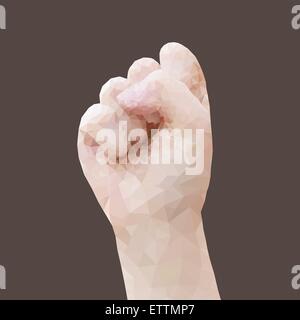 Low poly hand, clenched fist gesture on dark background. Stock Vector