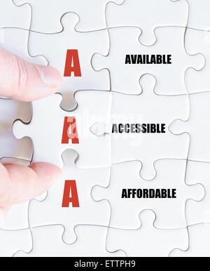 Concept image of Business Acronym AAA as Available Accessible Affordable Stock Photo