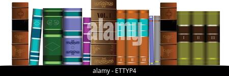 Vector illustration bookshelf library with old books Stock Vector