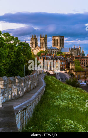 York cityscape view from the mediaeval walls with York Minster in the background. Stock Photo