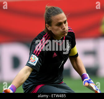 Winnipeg, Canada. 15th June, 2015. Germany's goalkeeper Nadine Angerer reacts during the FIFA Women«s World Cup 2015 Group B soccer match between Thailand and Germany at the Winnipeg Stadium in Winnipeg, Canada, 15 June 2015. Credit:  dpa picture alliance/Alamy Live News Stock Photo