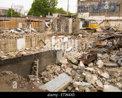 Demolition to make room for a new  building in Brooklyn, New York. Stock Photo