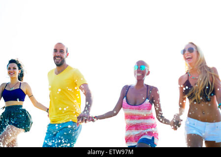 Diverse Beach Summer Friends Holding Hands Concept Stock Photo