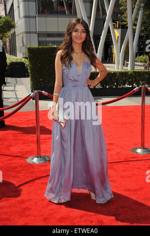 LOS ANGELES, CA - SEPTEMBER 10, 2011: Victoria Justice at the 2011 Primetime Creative Arts Emmy Awards at the Nokia Theatre L.A. Live. Stock Photo