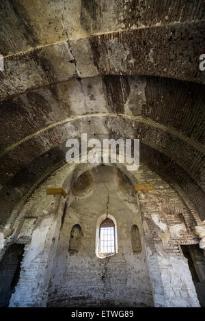 Ruins of small church near fortifications of medieval Ananuri Castle complex on the Aragvi River in Georgia Stock Photo