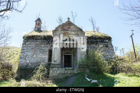 Ruins of small church near fortifications of medieval Ananuri Castle complex on the Aragvi River in Georgia Stock Photo