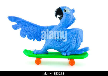 Bangkok,Thailand - February 24, 2015: Blu the  blue macaws on skateboard toy character form RIO animation film. There are plastic Stock Photo