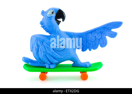 Bangkok,Thailand - February 24, 2015: Blu the  blue macaws on skateboard toy character form RIO animation film. There are plastic Stock Photo