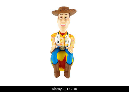 Bangkok,Thailand - February 08, 2015: Sheriff Woody toy on red star ball a fictional character in the Toy Story franchise. This Stock Photo